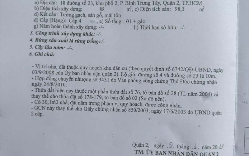 Bán *Nhà 3MT đường số . BTT. Tp Thủ Đức(Q2 củ)